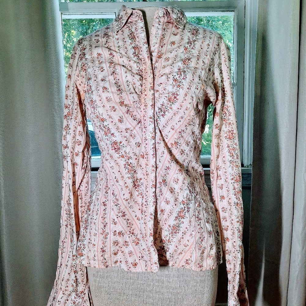 Vintage Johnny Cotton Ruched Eyelet Floral Top Sm